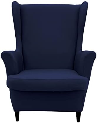 NILUOH 2-Piece Wingback Chair Cover with Elastic Bottom Navy