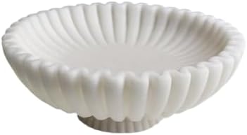 12 In Decorative Bowl Scalloped Pedestal Milky White Artificial Stone