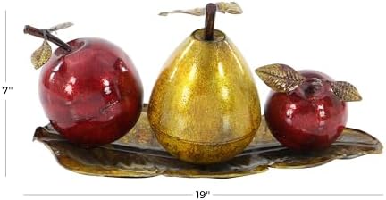 Deco 79 Red Iron Metal Fruit Statue with Platter