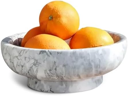 OZLMC Natural White Marble Bowl with Grey Veins 102 Diameter