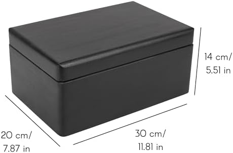 Large Black Wooden Storage Box with Hinged Lid