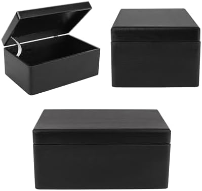 Large Black Wooden Storage Box with Hinged Lid
