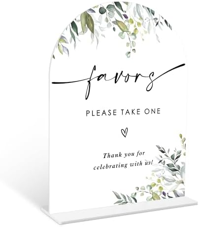 Greenery Favors Sign 6x8 Inch White Arch Acrylic Wedding Sign with Holder