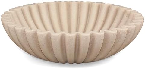 Ruffle Decorative Bowl Large Fruit Bowl Beige Artificial Stone