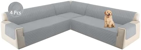 HDCAXKJ L Shape Sofa Cover 4 Pc Set Silvery Gray