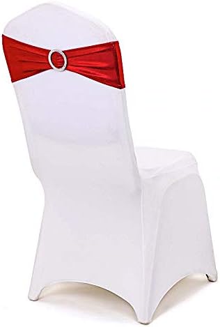 Balsa Circle 10 pcs Red Metallic Spandex Chair Sashes with Silver Buckles