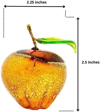 Murano Glass Hand Blown Amber Apple Figurine 3 Inch Tall