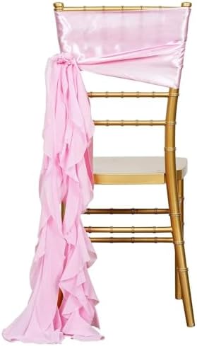 10 Pink Curly Chiffon Chair Sashes Wedding Decor