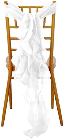 Balsa Circle White Curly Chiffon Chair Sashes Wedding Decor