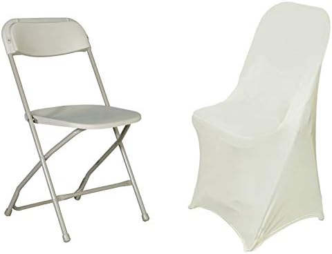12 Pcs Ivory Spandex Folding Chair Covers for Weddings and Parties