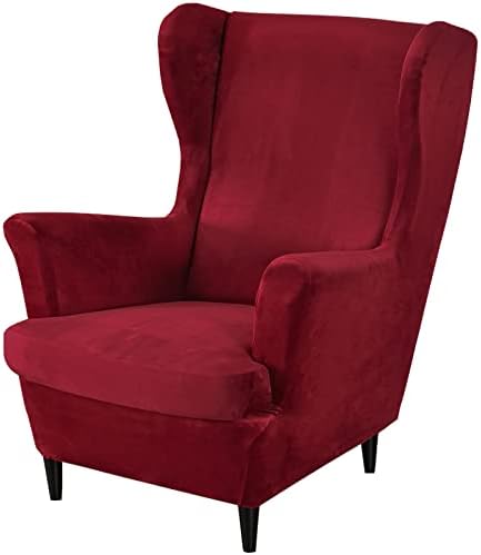 GULI Wingback Chair Cover 2-Piece Velvet Wine Red