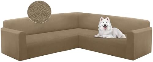 Jacquard L-Shaped Sectional Sofa Cover for Pets - Brown Khaki X-Large