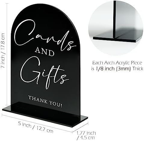 JINMURY Acrylic Wedding Sign with Stand 5x7 Black Arch Cursive
