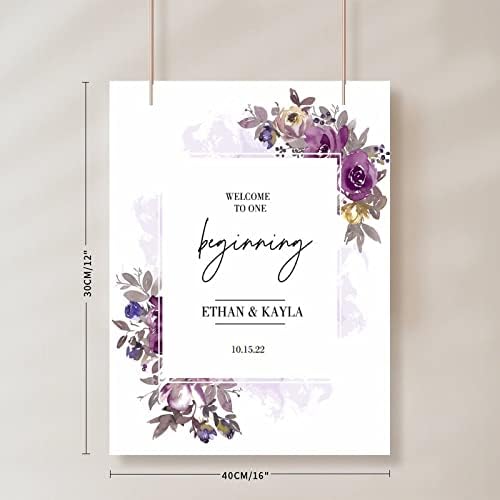 Alioyoit Personalized Purple Floral Wedding Sign