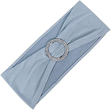 Balsa Circle 10 Dusty Blue Spandex Chair Sashes with Silver Round Buckle