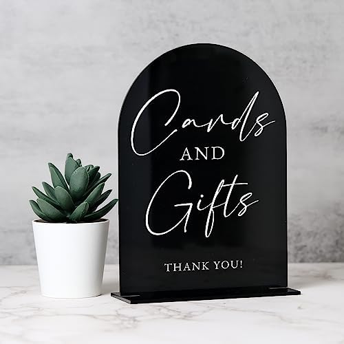 JINMURY Acrylic Wedding Sign with Stand 5x7 Black Arch Cursive