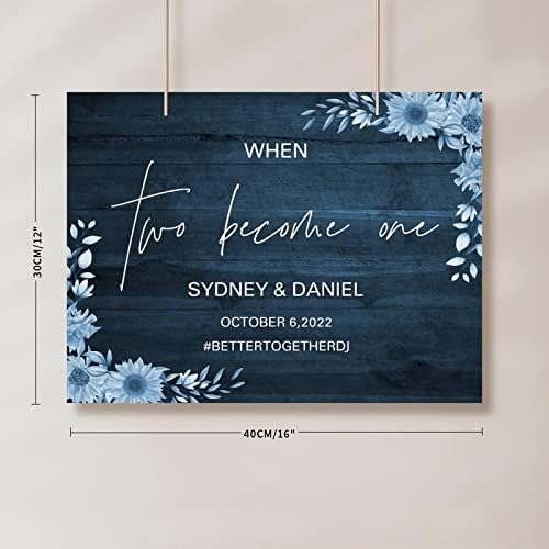 Floral Blue Wood Wedding Welcome Sign Customizable