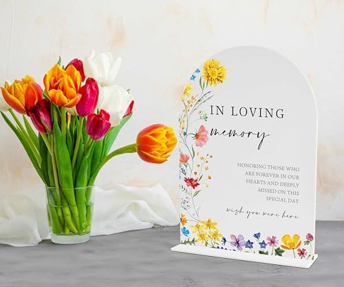Floral Wedding Memory Sign 8x11 White Acrylic with Holder