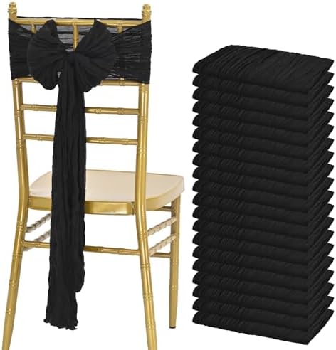 Showgeous 20PCS Black Cheesecloth Chair Sashes for Wedding Banquet