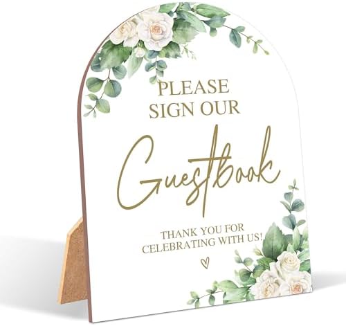 White Rose Wedding Guestbook Sign with Stand