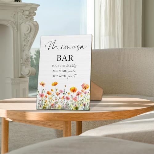 Mimosa Bar Bridal Shower Sign 8x11 Wood with Stand