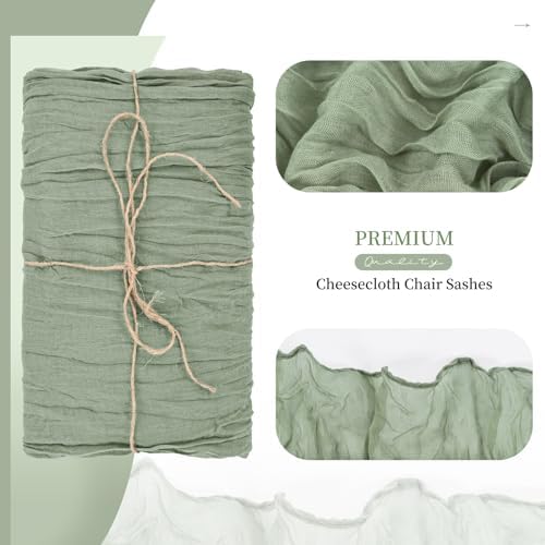 Showgeous Cheesecloth Chair Sashes 20PCS Sage Green 16x70 Inch