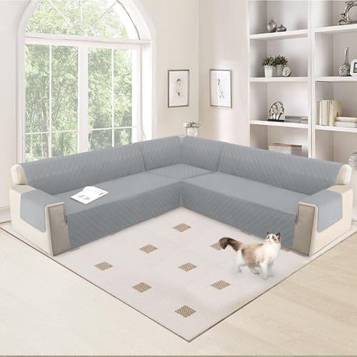 HDCAXKJ L Shape Sofa Cover 4 Pc Set Silvery Gray