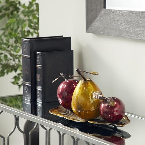 Deco 79 Red Iron Metal Fruit Statue with Platter