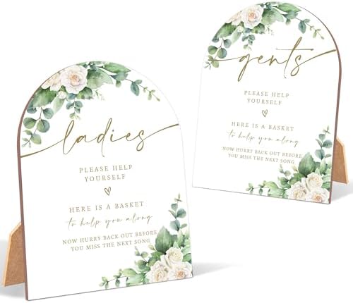 2 Pack White Rose Wedding Signs with Stand