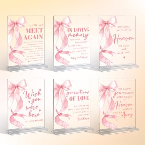 6 Pack Pink Bow Acrylic Table Top Signs for Wedding Events