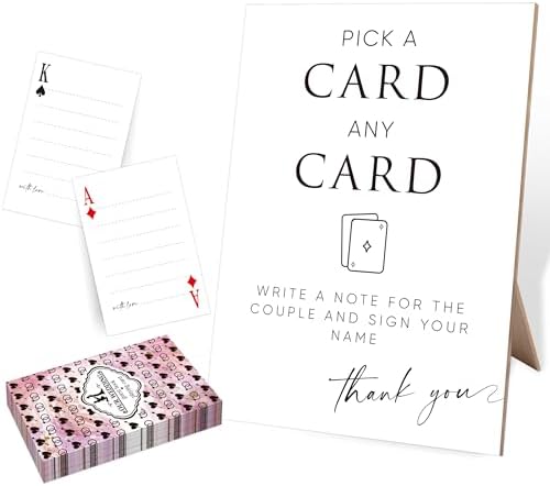 Elegant Wooden Guest Book Sign with 55 Playing Cards