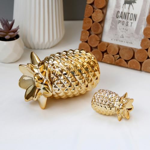 Antcam Golden Ceramic Pineapple Statue Decor