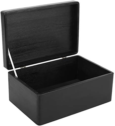 Large Black Wooden Storage Box with Hinged Lid