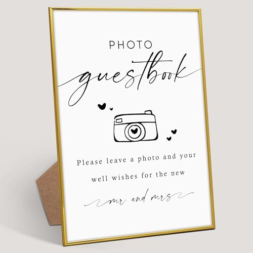 Gold Frame Wood Wedding Sign with Stand