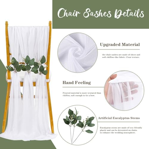 QueenDream White Chair Sashes Wedding Aisle Decorations 24 Pack