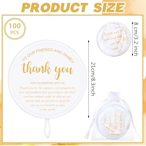 GlikCeil 200 Pcs Wedding Fans with Organza Bags Set