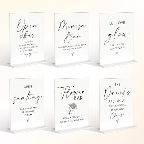 6 Pack Minimalist White Acrylic Wedding Signs