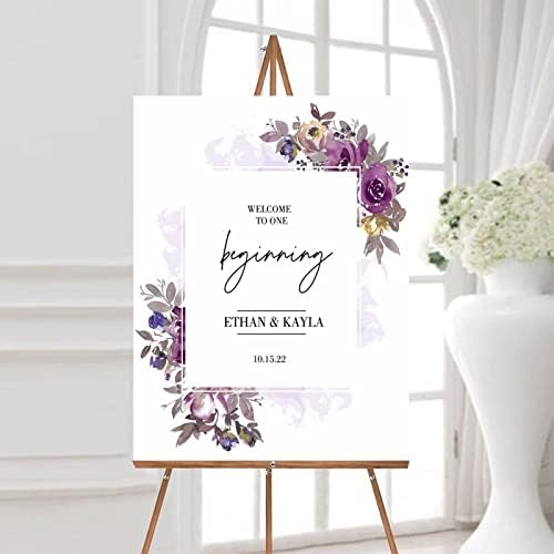 Alioyoit Personalized Purple Floral Wedding Sign