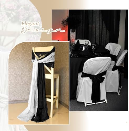 Showgeous 20PCS Black Cheesecloth Chair Sashes for Wedding Banquet