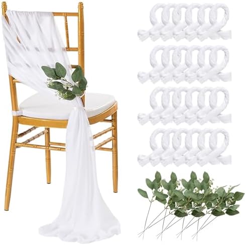 QueenDream White Chair Sashes Wedding Aisle Decorations 24 Pack