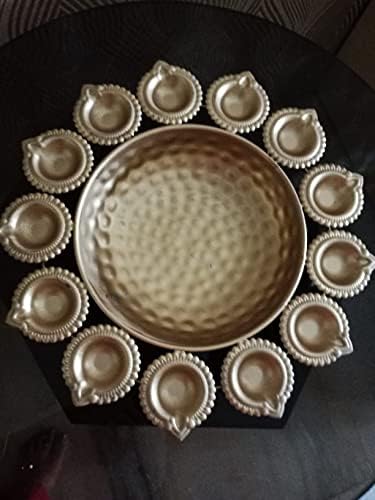 JR Handicrafts World Diya Flower Urli Bowl 14 In Alloy Steel Gold