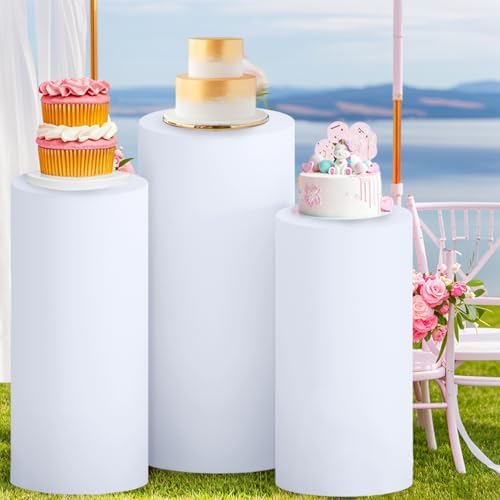 FOTSHARER 3 Pcs White Spandex Cylinder Stand Covers for Parties