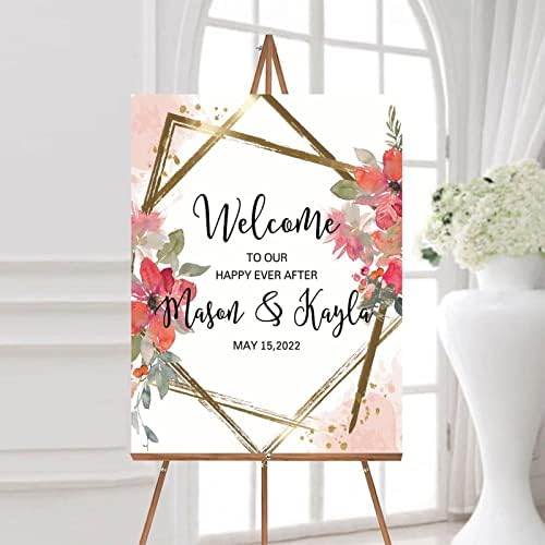 Alioyoit Red Floral Wreath Wedding Welcome Sign