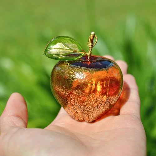 Murano Glass Hand Blown Amber Apple Figurine 3 Inch Tall