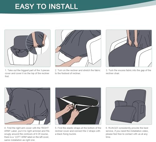 Ruaozz Recliner Sofa Cover with Pockets and Elastic Bottom
