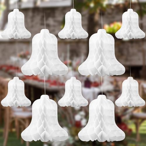 24 Pcs White Hanging Honeycomb Wedding Bells Decorations