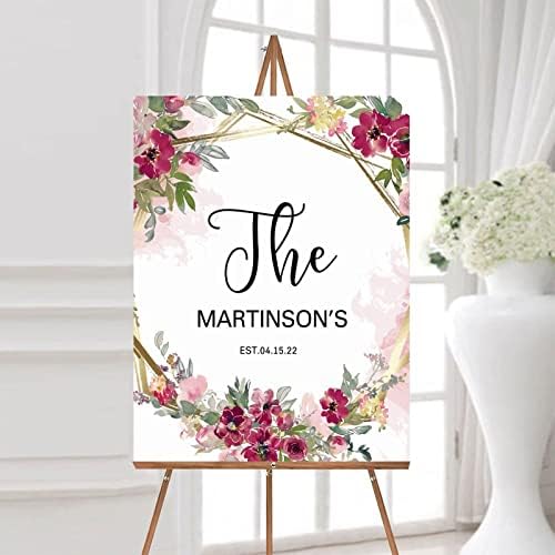 Customizable Pink Floral Wedding Welcome Sign 12x16 Inch