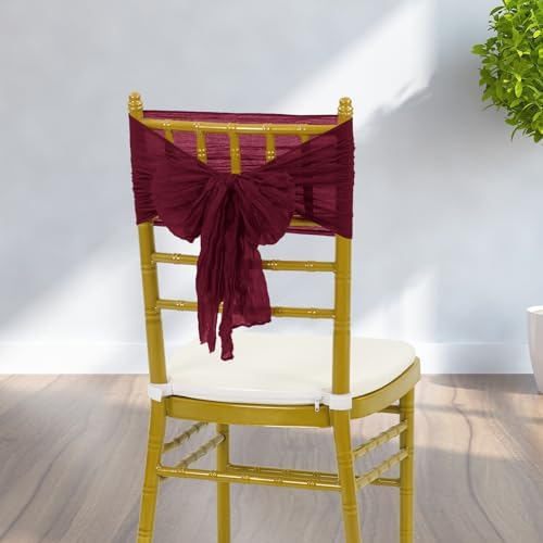 YMHPRIDE 50pcs Burgundy Cheesecloth Chair Sashes