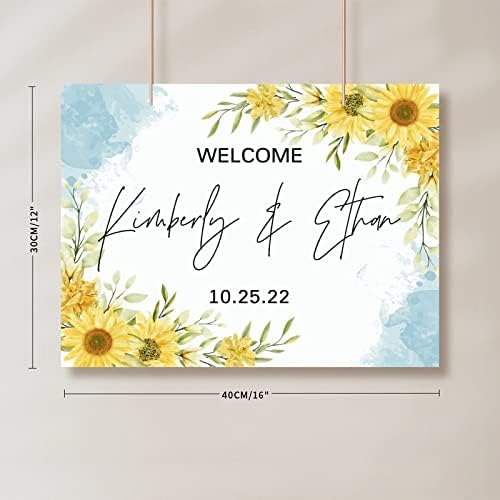 Personalized Blue Sunflowers Wedding Welcome Sign 1