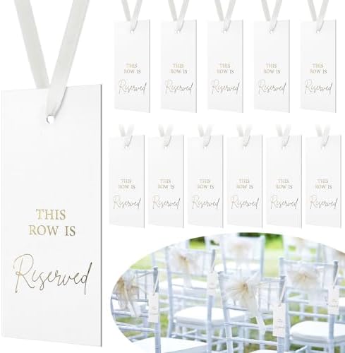 Clabby 12 Pack Gold Reserved Chair Signs with Ribbon